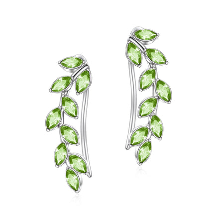925 Sterling Silver Pink Austrian Crystal Leaf Ear Climber Hypoallergenic Earrings
