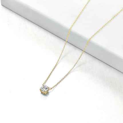 14K Rose Gold Moissanite Round Cut Solitaire Pendant Necklace 0.5-2 ct 16+2 Chain