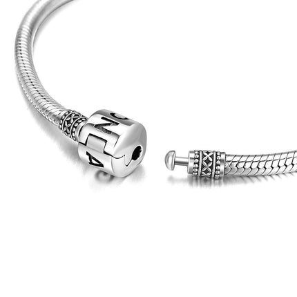 925 Sterling Silver Snake Chain Charm Bracelet with Barrel Clasp - Birthday Gift for Women