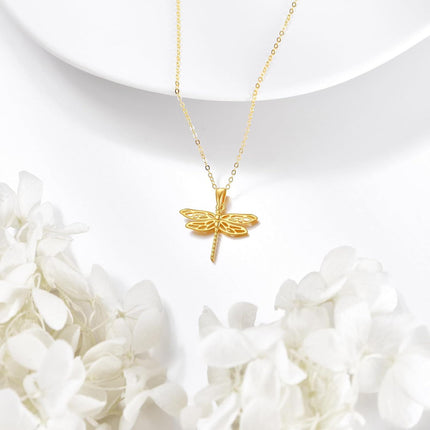 14K Gold Dragonfly Heart Pendant Necklace Women's Gifts