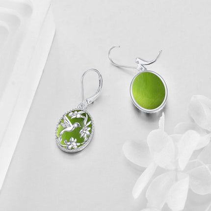 925 Sterling Silver Gold-Plated Blue Lapis Lazuli Hummingbird & Flower Drop Earrings