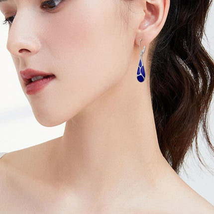 925 Sterling Silver Blue Enamel Tear Drop Leverback Earrings for Women Gift Ideas