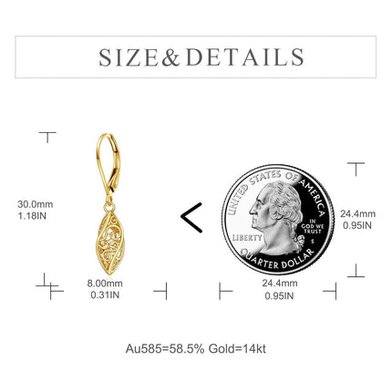 14k Solid Gold Filigree Drop Earrings for Women Leverback Fine Jewelry Birthday Gifts for Her