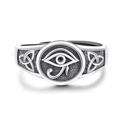 925 Sterling Silver Eye of Horus Ankh Thor Hammer Knights Templar Adjustable Ring Amulet