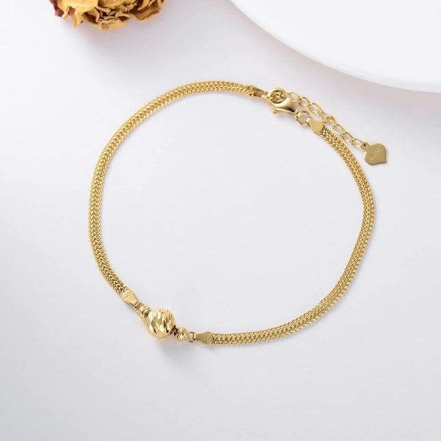 18K Gold Italian Mesh Link Chain Heart Charm Bracelet for Women Anniversary Gift