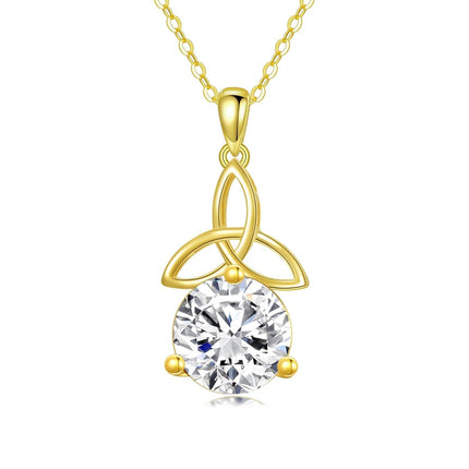 14K Gold Trinity Knot Round Cut Moissanite Solitaire Pendant Necklace for Women