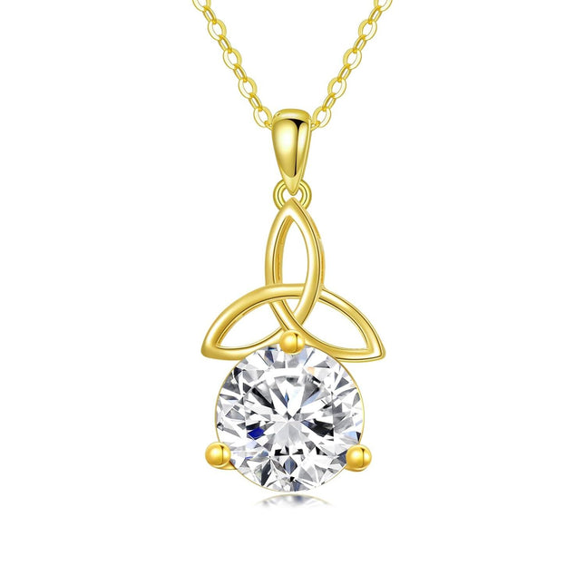 14K Gold Trinity Knot Round Cut Moissanite Solitaire Pendant Necklace for Women