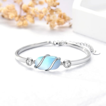 925 Sterling Silver Green Malachite Stone Bangle Bracelet for Women Gifts