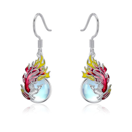 925 Sterling Silver Firebird Moonstone Drop Earrings for Women Gift Idea