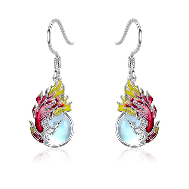 925 Sterling Silver Firebird Moonstone Drop Earrings for Women Gift Idea