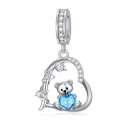 925 Sterling Silver 12 Month Birthstone Teddy Bear Charms Bracelet Jewelry Gifts