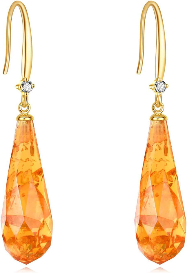 14K Gold Citrine Teardrop Drop Dangle Earring for Women Anniversary Gift Engagement Bridal Party Wear Fashion Jewelry