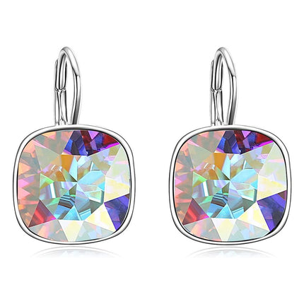925 Sterling Silver Green Cushion Cut Austrian Crystal Leverback Earrings Hypoallergenic Gift for Her