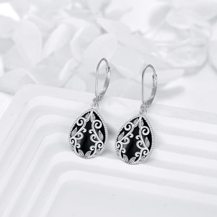 925 Sterling Silver Peridot Pink Opal Larimar Black Onyx Lapis Lazuli Filigree Teardrop Earrings
