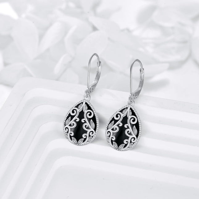 925 Sterling Silver Peridot Pink Opal Larimar Black Onyx Lapis Lazuli Filigree Teardrop Earrings