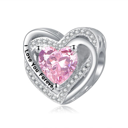 925 Sterling Silver Heart Birthstone Charms for Bracelets Jewelry Gifts