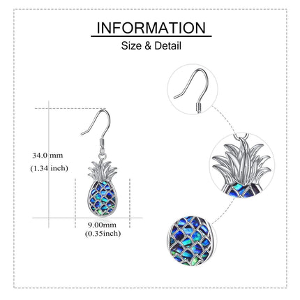 925 Sterling Silver Abalone Shell Pineapple Drop Earrings Yoga Jewelry