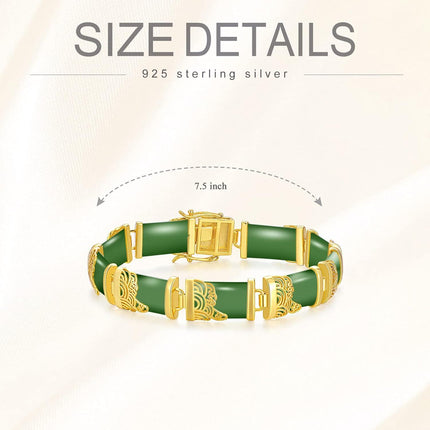 925 Sterling Silver 925 Green Jade Bracelet with Intricate Design Elements - Fashionable and Elegant Jewelry Accessory