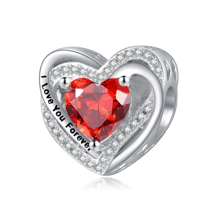 925 Sterling Silver Heart Birthstone Charms for Bracelets Jewelry Gifts