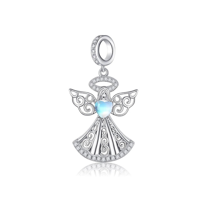 925 Sterling Silver Angel Heart Halo Pendant Charm Bracelet for Women Mom