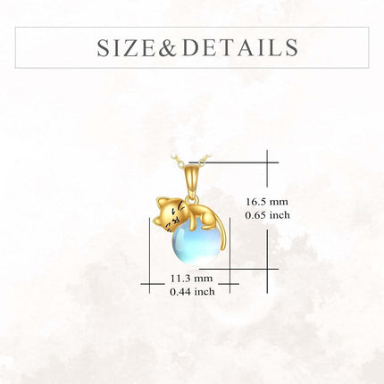 14K Gold Moonstone Cat Necklace - Adorable Kitty Pendant with 16 Chain for Happiness & Joy