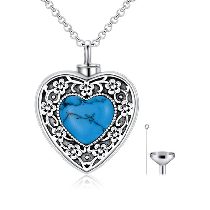 925 Sterling Silver Purple Amethyst Heart Cremation Urn Pendant Necklace with Funnel and Fill Tool - Memorial Keepsake Jewelry