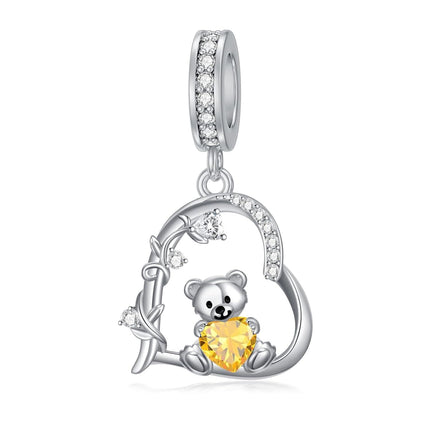925 Sterling Silver 12 Month Birthstone Teddy Bear Charms Bracelet Jewelry Gifts