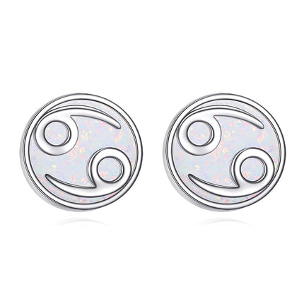 925 Sterling Silver White Opal Cancer Zodiac Constellation Stud Earrings