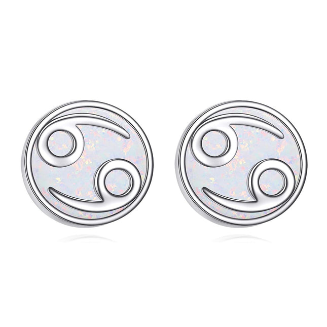 925 Sterling Silver White Opal Cancer Zodiac Constellation Stud Earrings