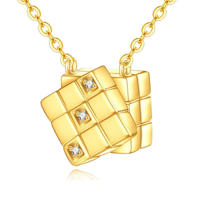 10K Gold Square Puzzle Design Cubic Zirconia Pendant Necklaces Minimalist Fine s for Women and Teenage Girl