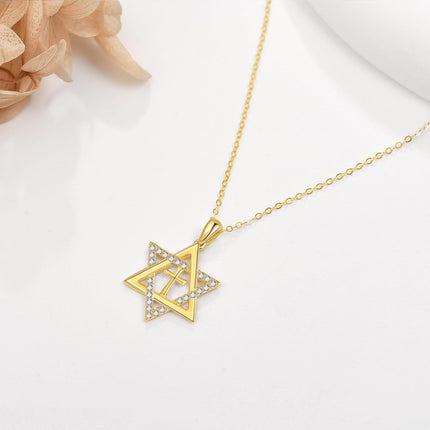 14k Gold Star of David Cross CZ Pendant Necklace 14K Gold  Chain for Women Mom Lovers