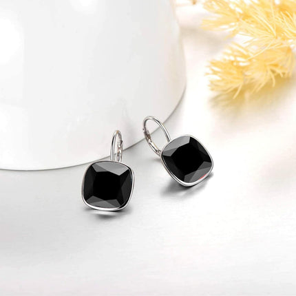 925 Sterling Silver Green Cushion Cut Austrian Crystal Leverback Earrings Hypoallergenic Gift for Her