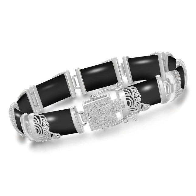 925 Sterling Silver 925 Green Jade Bracelet with Intricate Design Elements - Fashionable and Elegant Jewelry Accessory