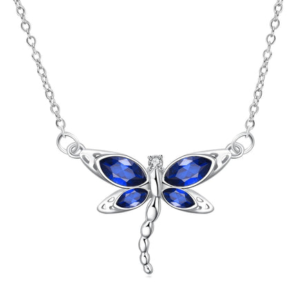 925 Sterling Silver Crystal Dragonfly Necklace Birthstone Jewelry Gift