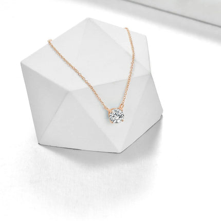 14K Rose Gold Moissanite Round Cut Solitaire Pendant Necklace 0.5-2 ct 16+2 Chain