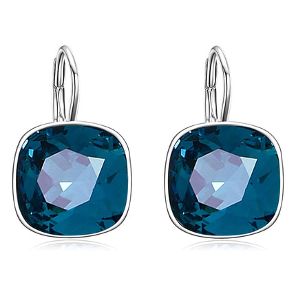 925 Sterling Silver Green Cushion Cut Austrian Crystal Leverback Earrings Hypoallergenic Gift for Her