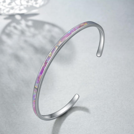925 Sterling Silver Opal Cuff Bangle Bracelet Hypoallergenic Gift for Women