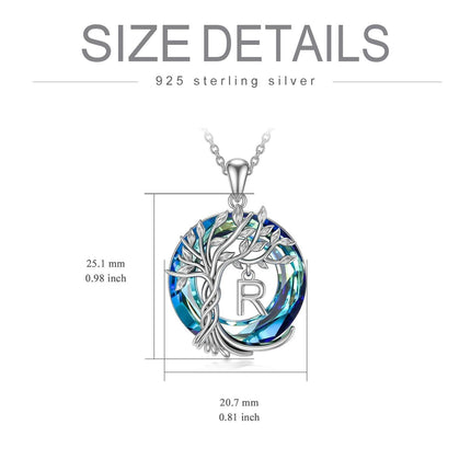 925 Sterling Silver Blue Crystal Tree of Life Initial Necklace Family Letter Pendant Birthday Mother s Day Gifts for Her