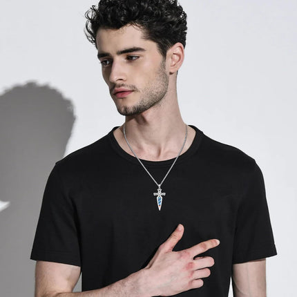 925 Sterling Silver Celtic Cross Abalone Shell Dagger Pendant Necklace for Men Women Vintage Gothic s 48cm Chain Length
