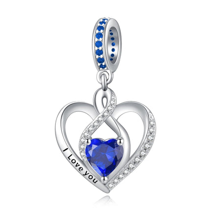 925 Sterling Silver Heart Birthstone Charms for Bracelets Jewelry Gifts