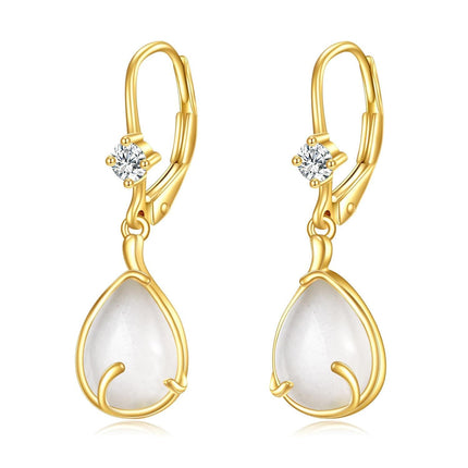 14K Gold Moonstone Teardrop Leverback Earring for Women's Fashion s