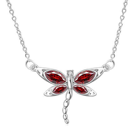 925 Sterling Silver Crystal Dragonfly Necklace Birthstone Jewelry Gift