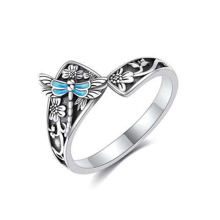 925 Sterling Silver Spoon Rings Hummingbird Shark Daisy Tree of Life Dragonfly Witches Knot Sea Turtle Adjustable Thumb Rings for Women Mother Birthday Gifts