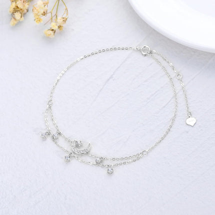 14K Gold Crescent & Stars Charm Ankle Anklets for Women - Beach Foot s
