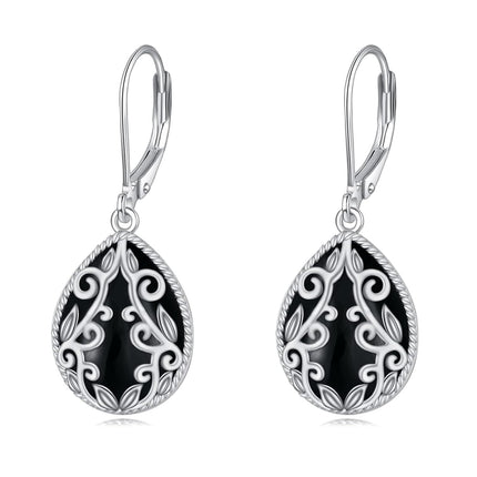 925 Sterling Silver Peridot Pink Opal Larimar Black Onyx Lapis Lazuli Filigree Teardrop Earrings
