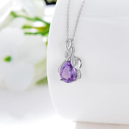 925 Sterling Silver Natural Amethyst Necklace - Elegant Purple Gemstone Jewelry for Women, Adjustable 18'' Chain, Gift Ready