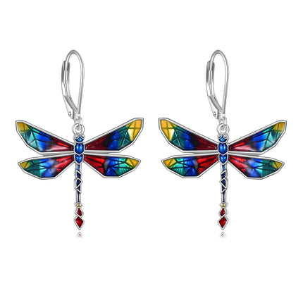 925 Sterling Silver Dragonfly Dangle Drop Earrings with Multi-Color Stones for Women Girls Mom Daughter Gifts