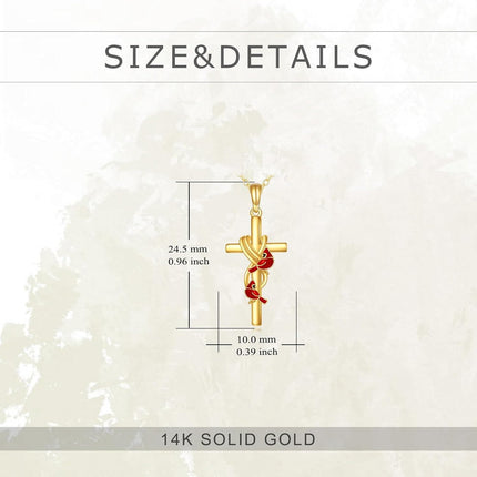 14K Gold Cross with Red Birds and Knot Design Pendant Necklace for Women Gifts