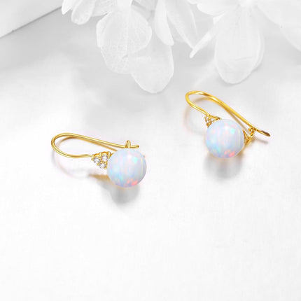 14K Gold Opal and Diamond Dangle Drop Earrings for Women