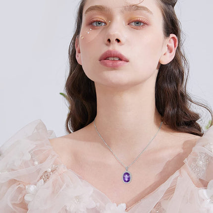 925 Sterling Silver & Sparkling Purple Amethyst Crystal Pendant Necklace - 18 Cable Chain, Hypoallergenic, Gift for Women